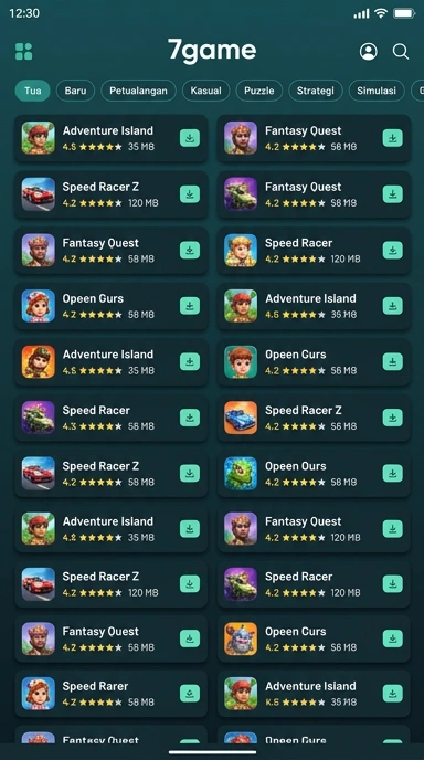 Tampilan katalog aplikasi 7game