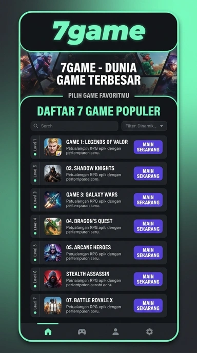 Tampilan halaman daftar 7game