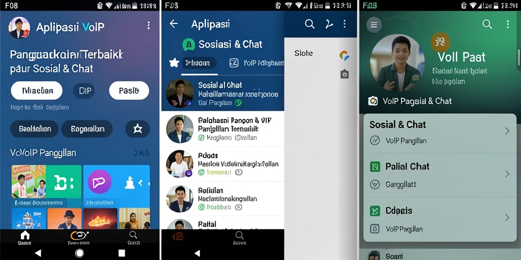 Screenshot antarmuka aplikasi VoIP Panggilan F08 yang menampilkan fitur utama.