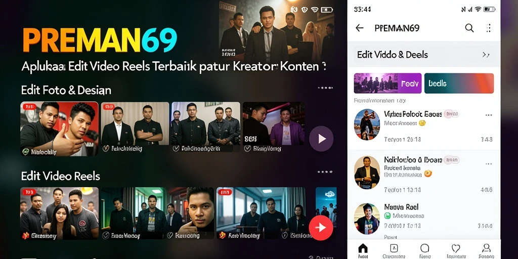 Tampilan antarmuka PREMAN69 untuk edit video Reels yang intuitif dan menarik.