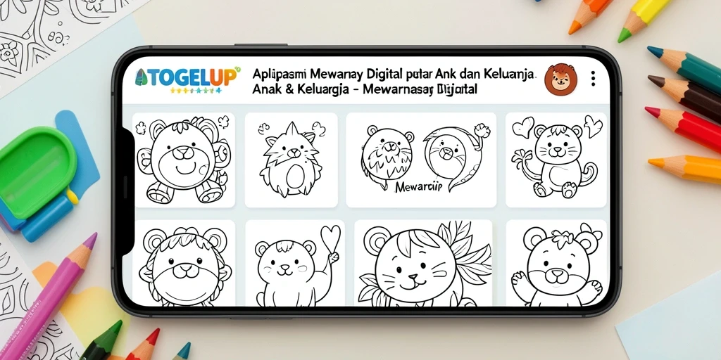 Antarmuka aplikasi TOGELUP saat anak mewarnai gambar.